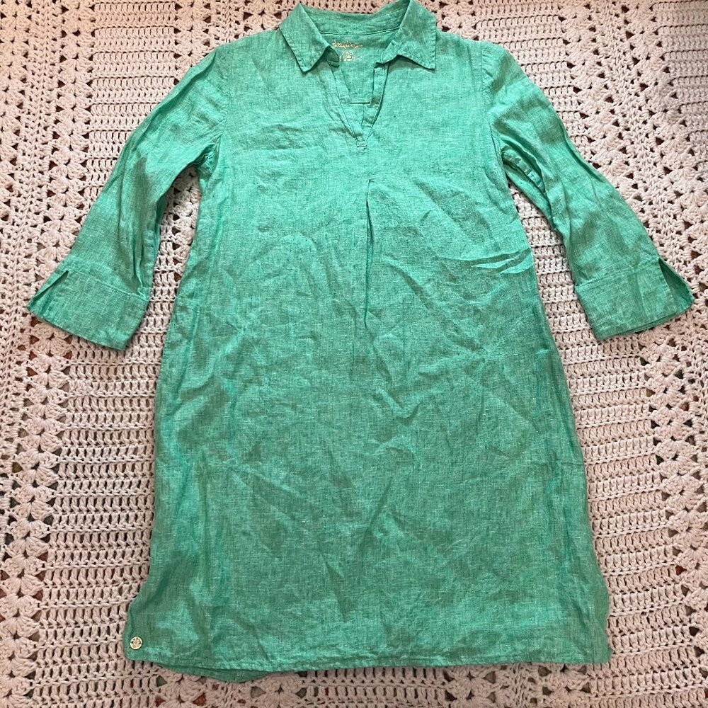 Lilly Pulitzer Pilar Linen Tunic Shirt Dress Green Size XXS - Missing Belt